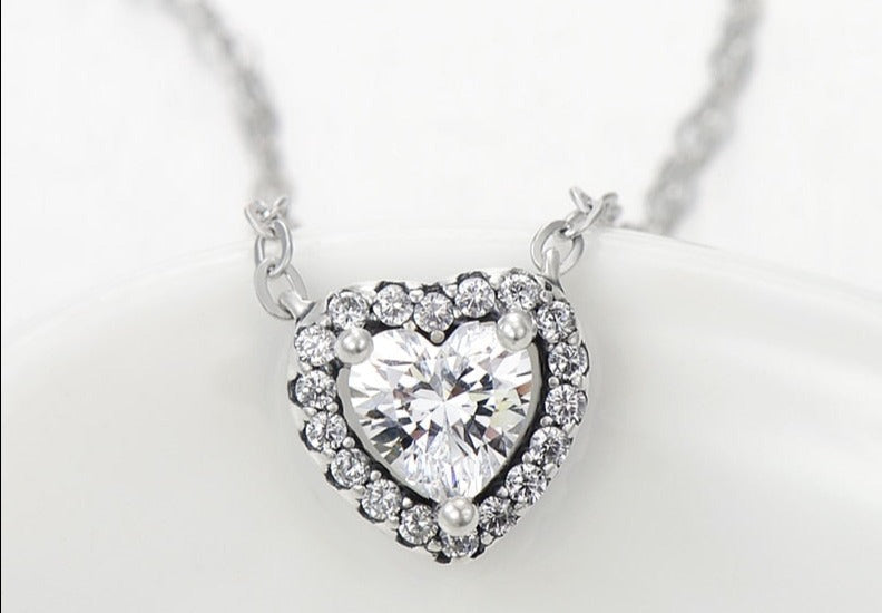 Colar em Prata 925 Coração Duplo Zircônia