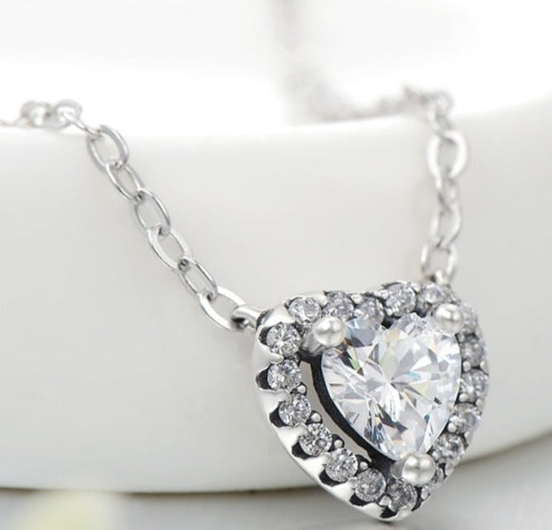 Colar em Prata 925 Coração Duplo Zircônia