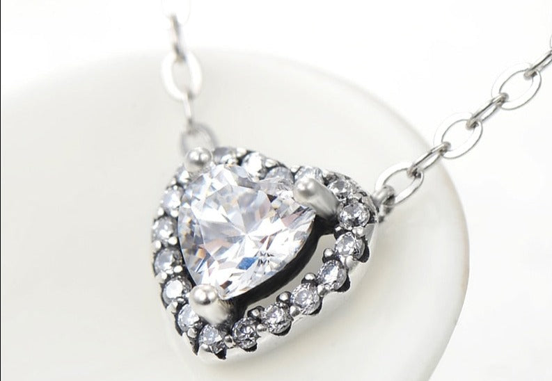 Colar em Prata 925 Coração Duplo Zircônia